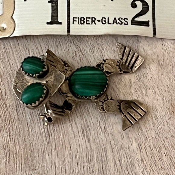 Vintage Navajo Monroe Ashley Frog Malachite Sterling Silver Brooch Pin Pendant - Picture 2 of 5